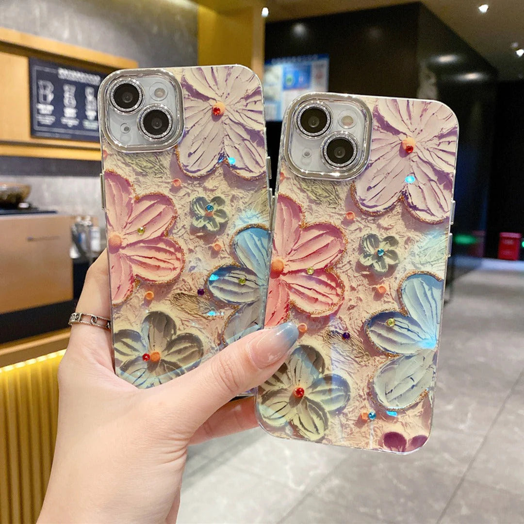 Classy Floral Oil Painting Case with Shimer Lens