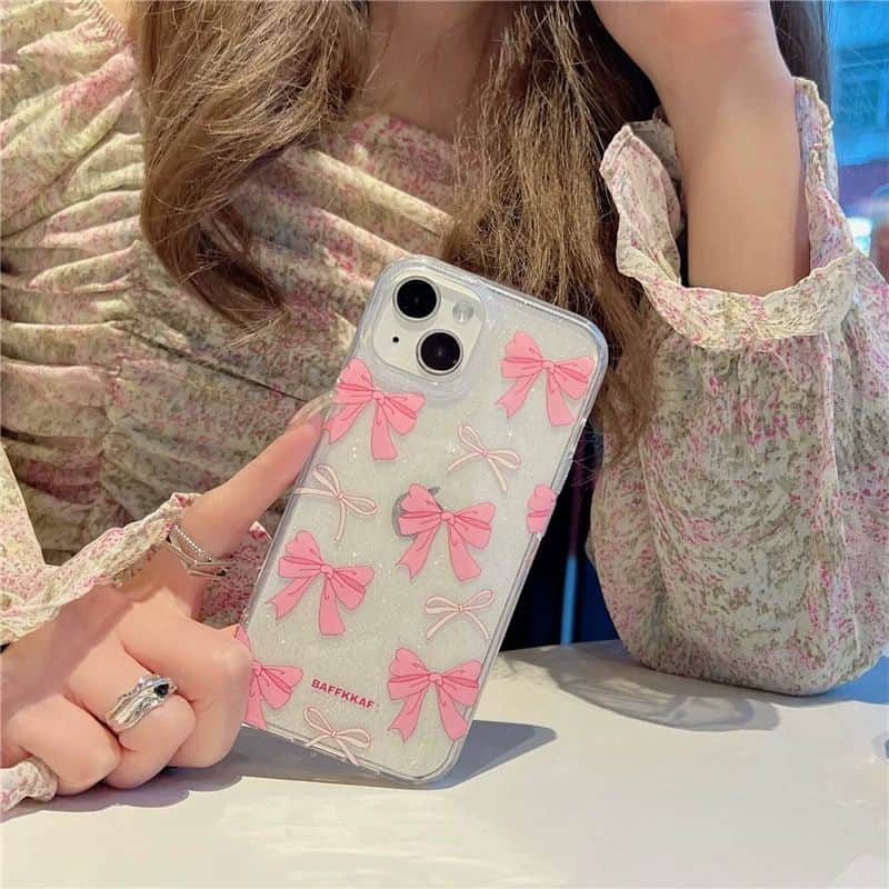 Designer & Premium Transparent Bow Shimmery Case for iPhone