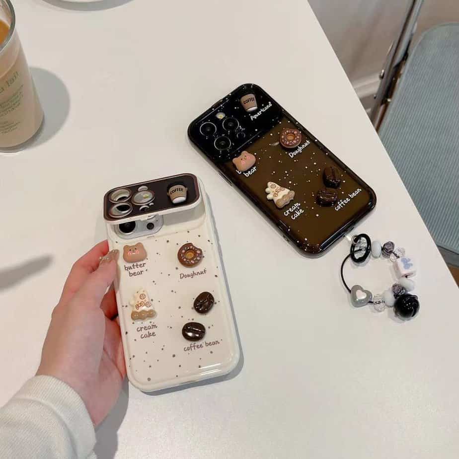 Cream Color Coffee Mirror Case with Charm for iPhone