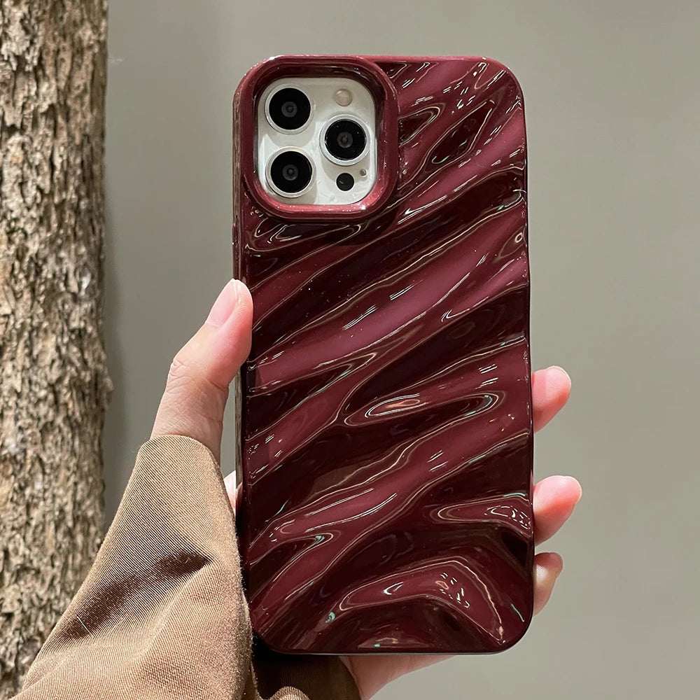 Cherry Wine Aesthetic Wavy Designer Silicon Shimmery Case for iPhone