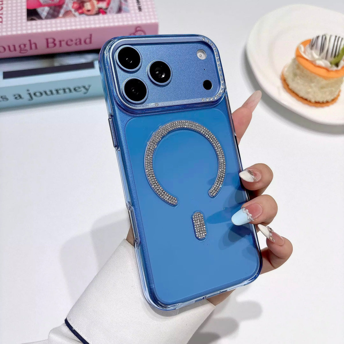 Crystal Diamond Magsafe Glacier Blue Non Yellow Case for iPhone