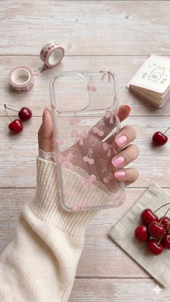 Sweet Cherry Ribbon Clear Case for iPhone