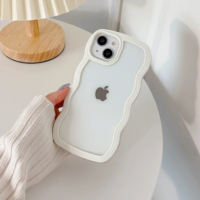 Wavy Style Bumper Transparent Cute cases for iPhone ( White )