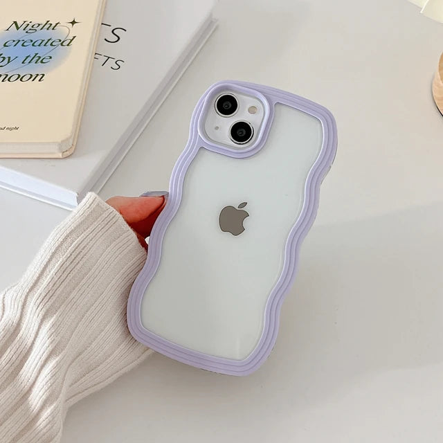 Wavy Style Bumper Transparent Cute cases for iPhone ( Purple )