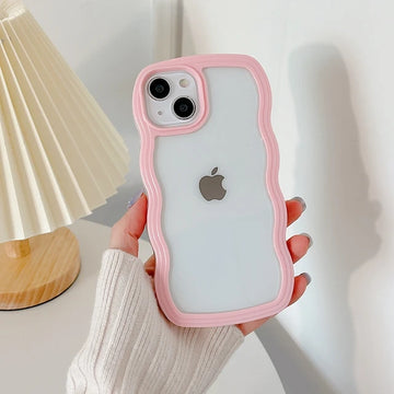 Wavy Style Bumper Transparent Cute cases for iPhone ( Pink )