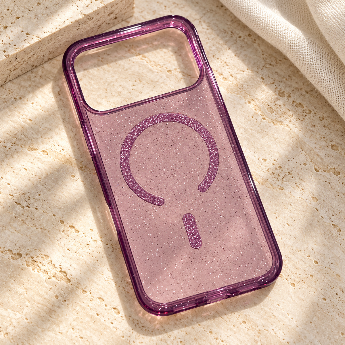 Mag Safe Shimmer Burgundy Transparent Bling Phone Case for iPhone