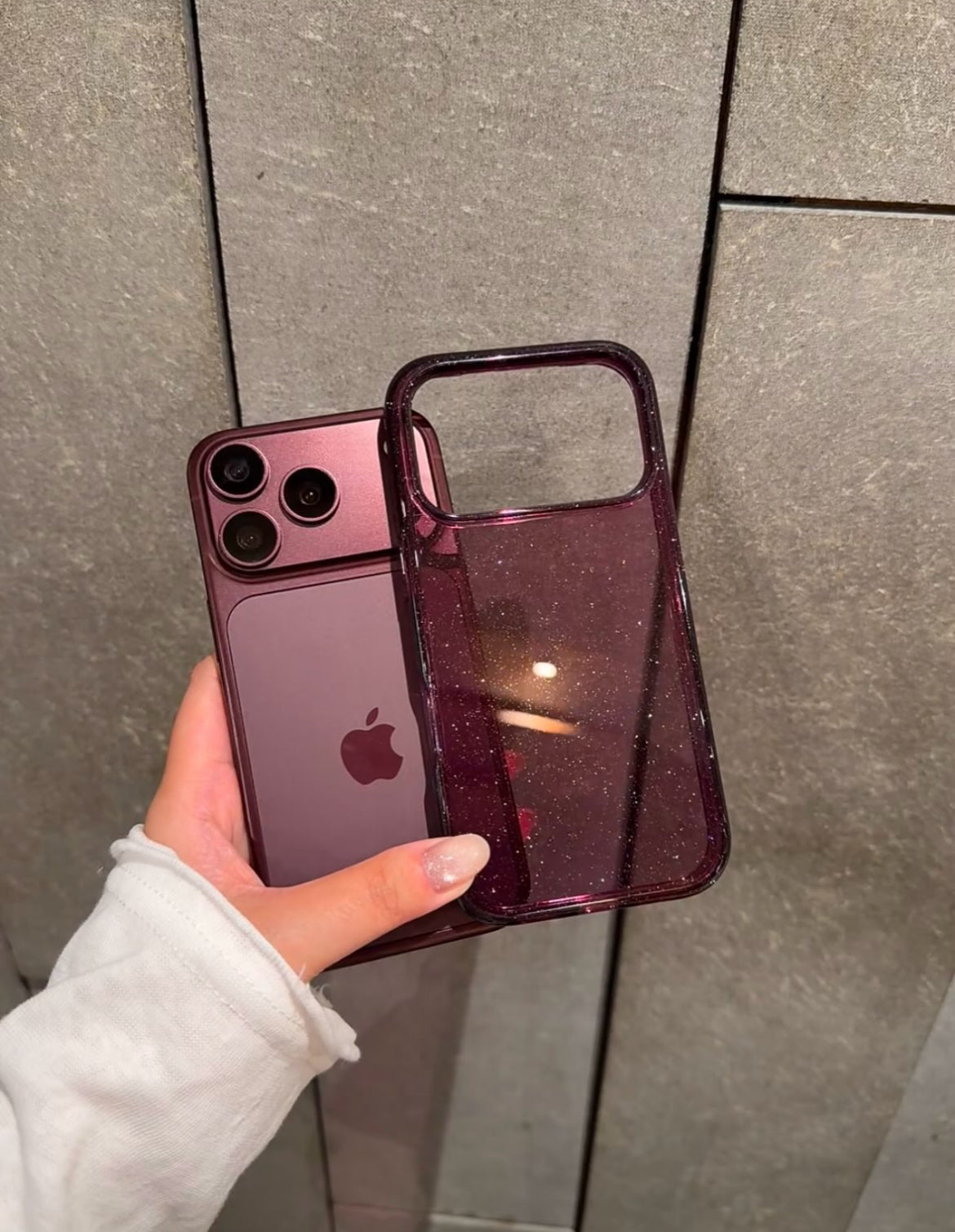 Shimmer Burgundy Transparent Bling Phone Case for iPhone