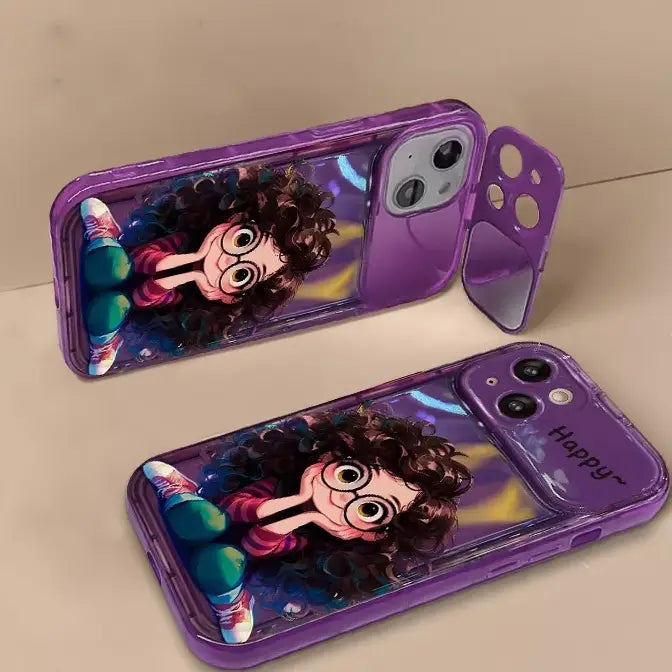 Cute Geek Girl Mirror Case with Charm for iPhone