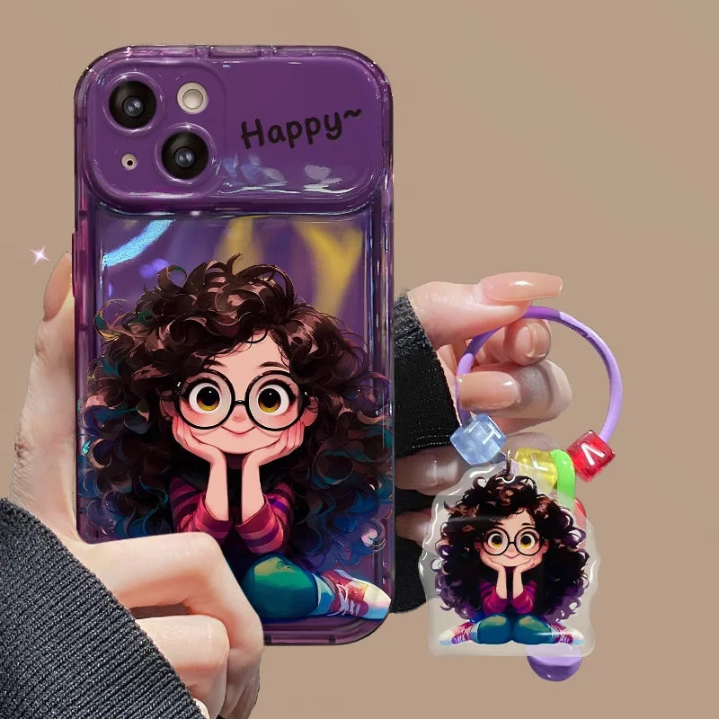 Cute Geek Girl Mirror Case with Charm for iPhone