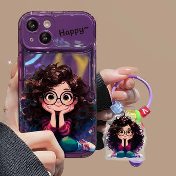 Cute Geek Girl Mirror Case with Charm for iPhone
