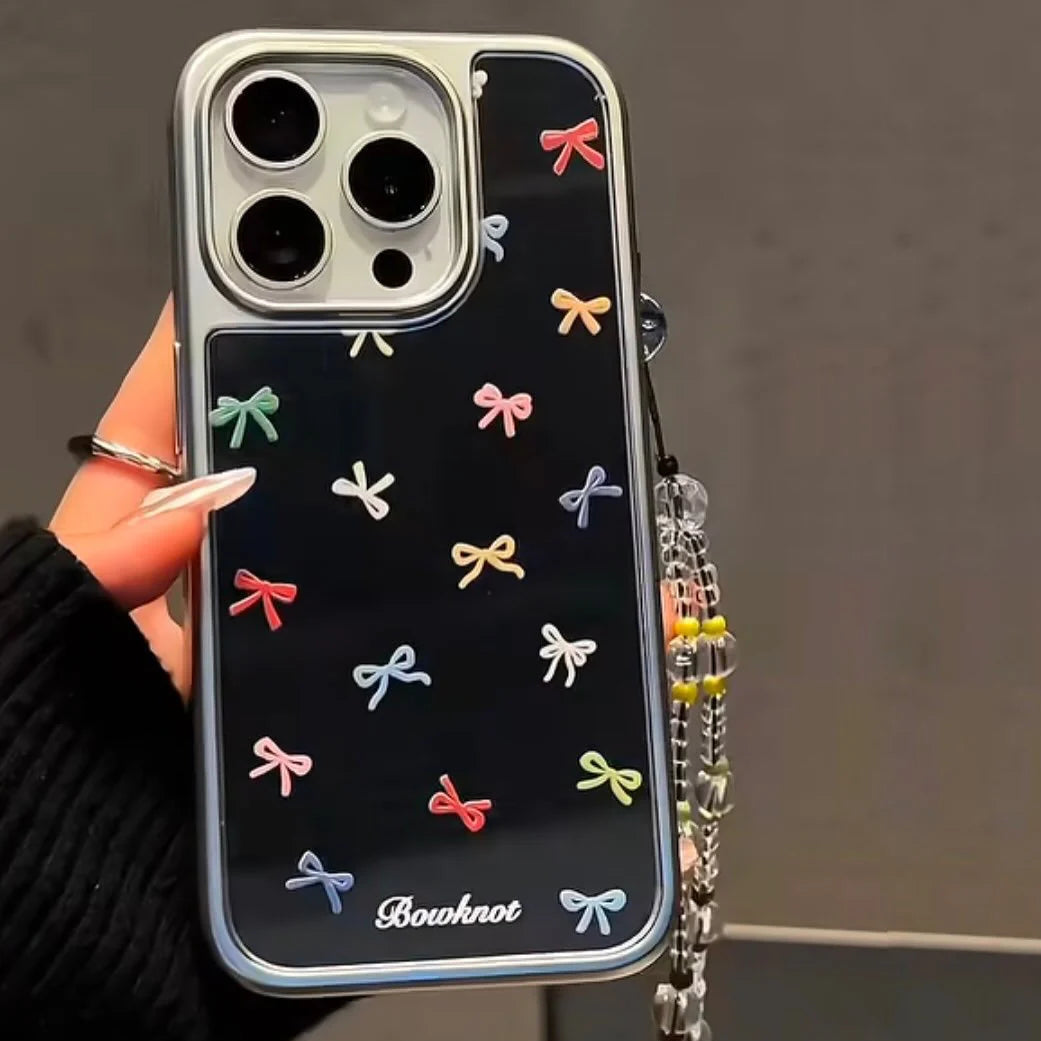 Cute Colorful Ribbons on Mirror with beaded charm for iPhone