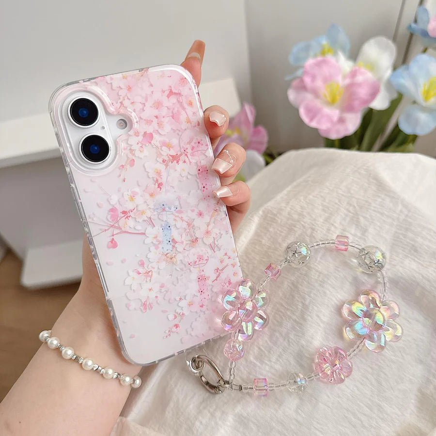 Soft Petal Elegance Case for iPhone with charms