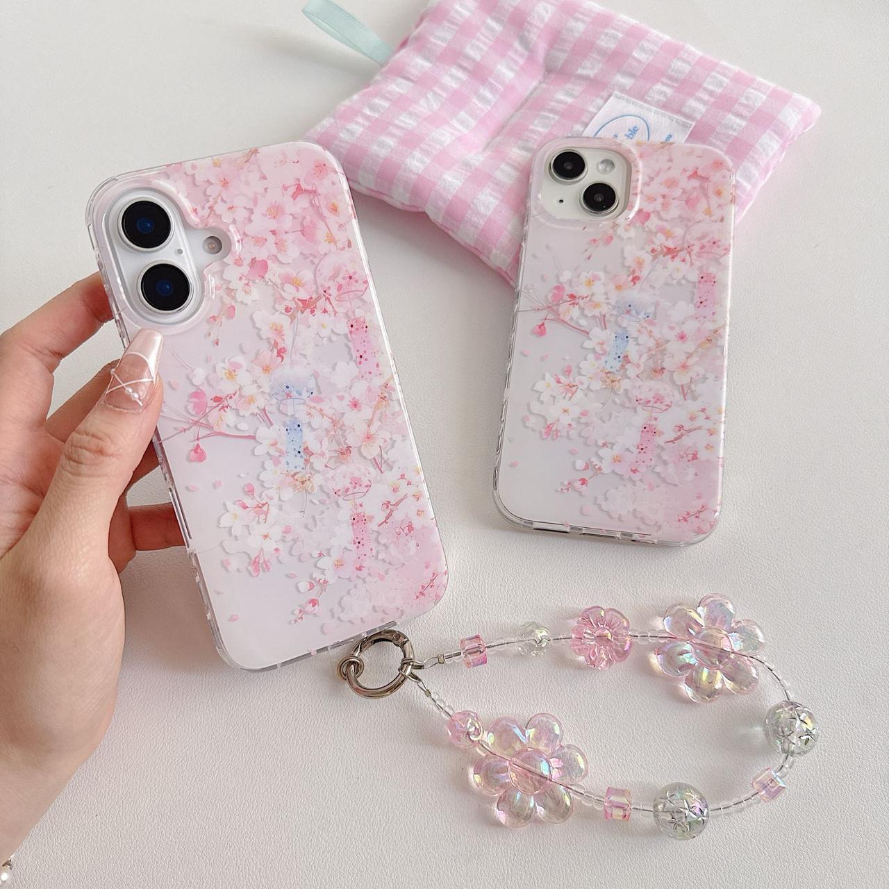 Soft Petal Elegance Case for iPhone with charms