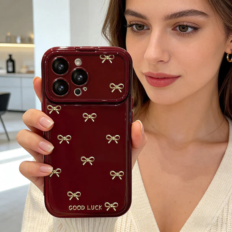 Wine Bow Charm Case with Mirror for iPhone