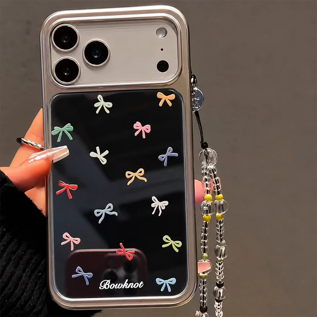 Cute Colorful Ribbons on Mirror with beaded charm for iPhone