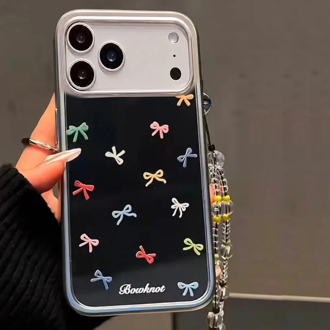 Cute Colorful Ribbons on Mirror with beaded charm for iPhone
