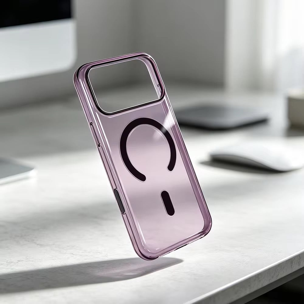 Non Yellow Crystal Clear Burgundy Transparent Phone Case with MagSafe for iPhone