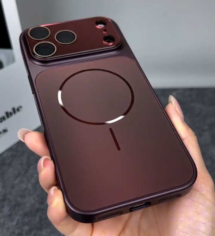 Cherry Wine Luxe MagSafe Case with Camera lens for iPhone