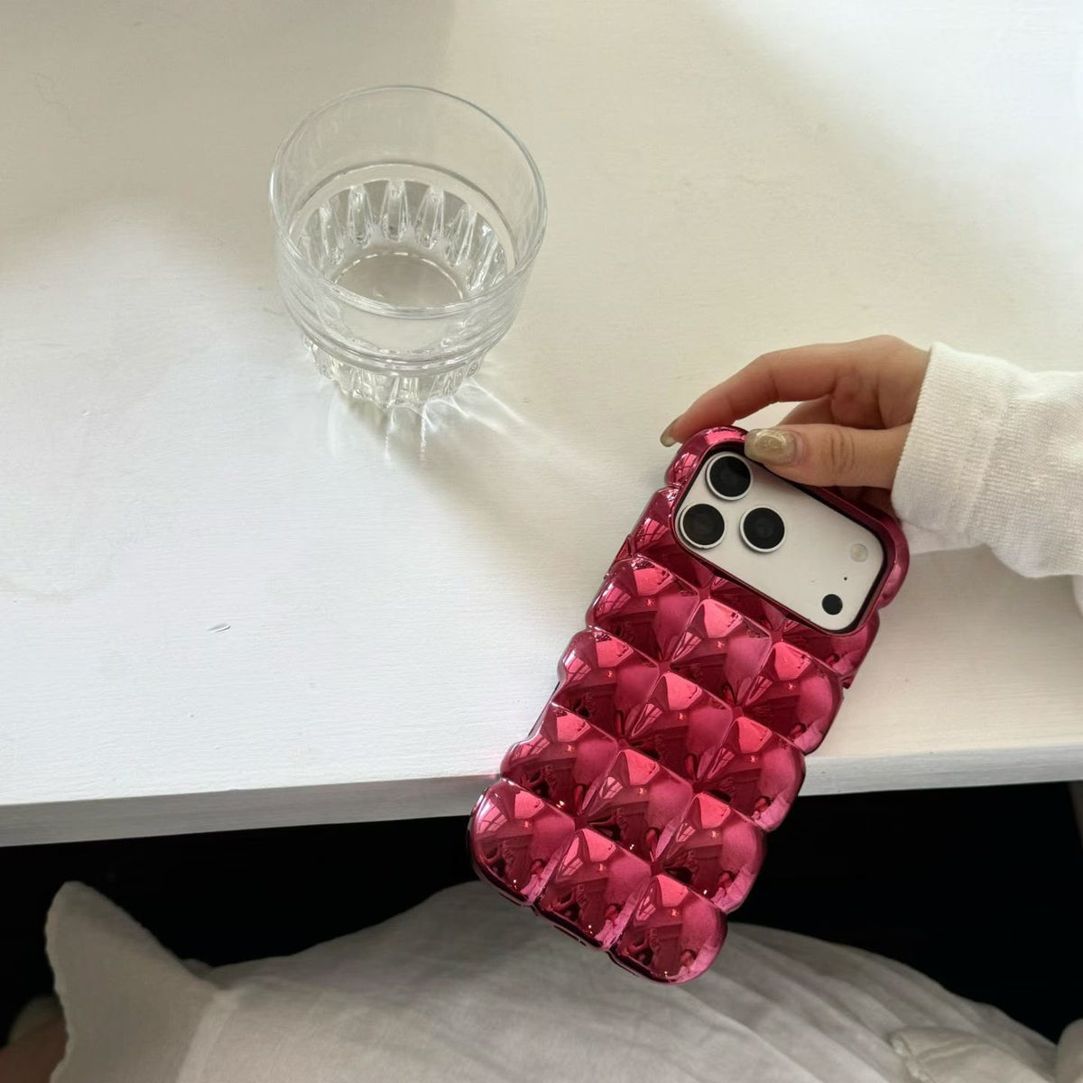 Burgandy Rose Glow Puffer Case for iPhone