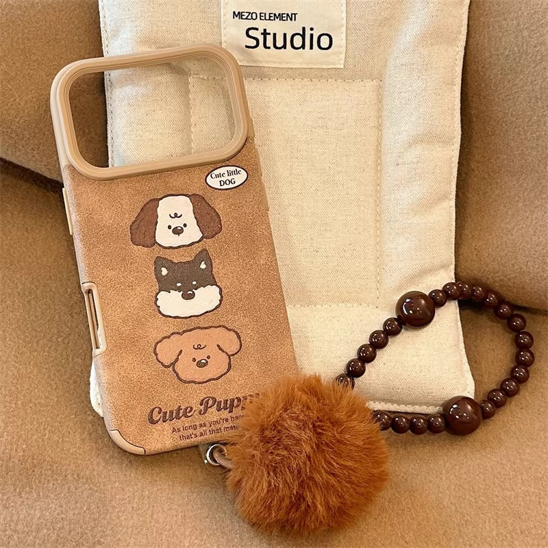 Puppy Trio Case with Pom Pom Charm for iPhone