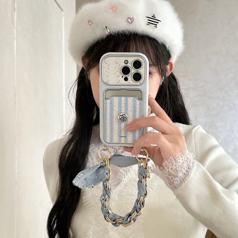 Classic Rose Signature Wallet Strap Case for iPhone