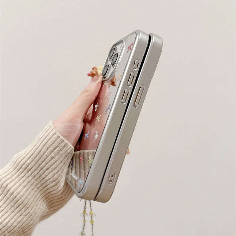 Cute Colorful Ribbons on Mirror with beaded charm for iPhone