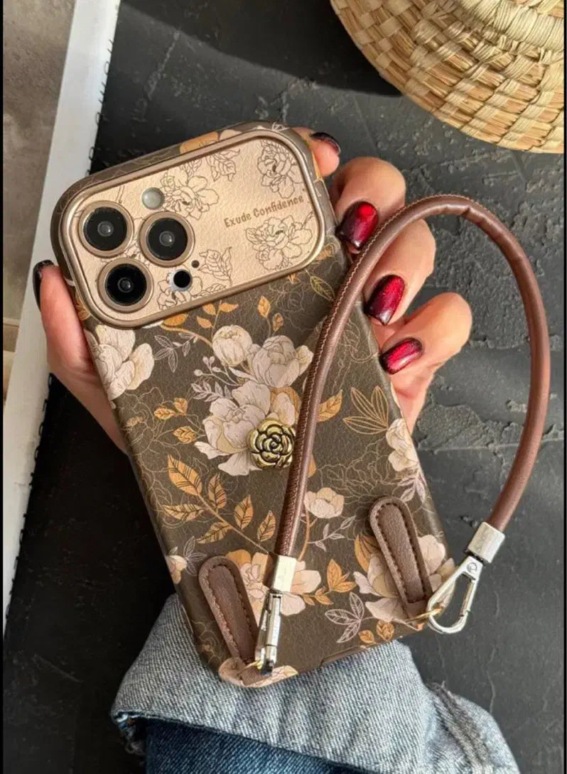 Olive Vintage Bloom Strap Case for iPhone