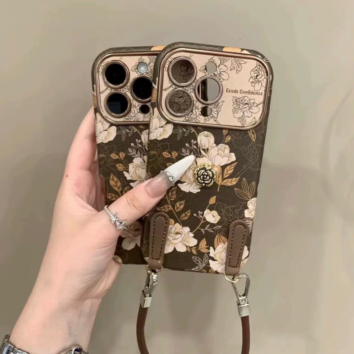 Olive Vintage Bloom Strap Case for iPhone