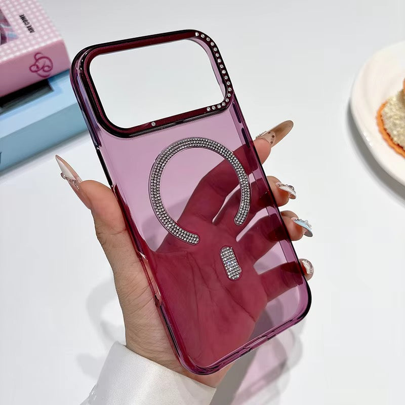 Crystal Diamond Magsafe Burgundy Non Yellow Case for iPhone