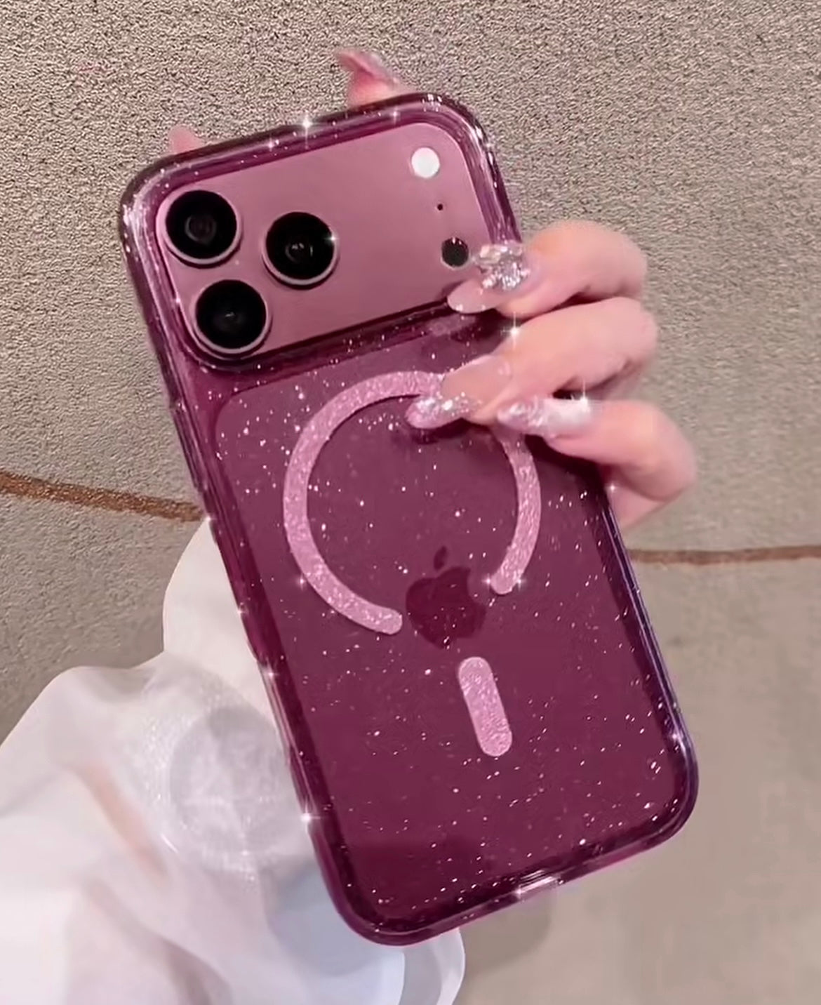 Mag Safe Shimmer Burgundy Transparent Bling Phone Case for iPhone