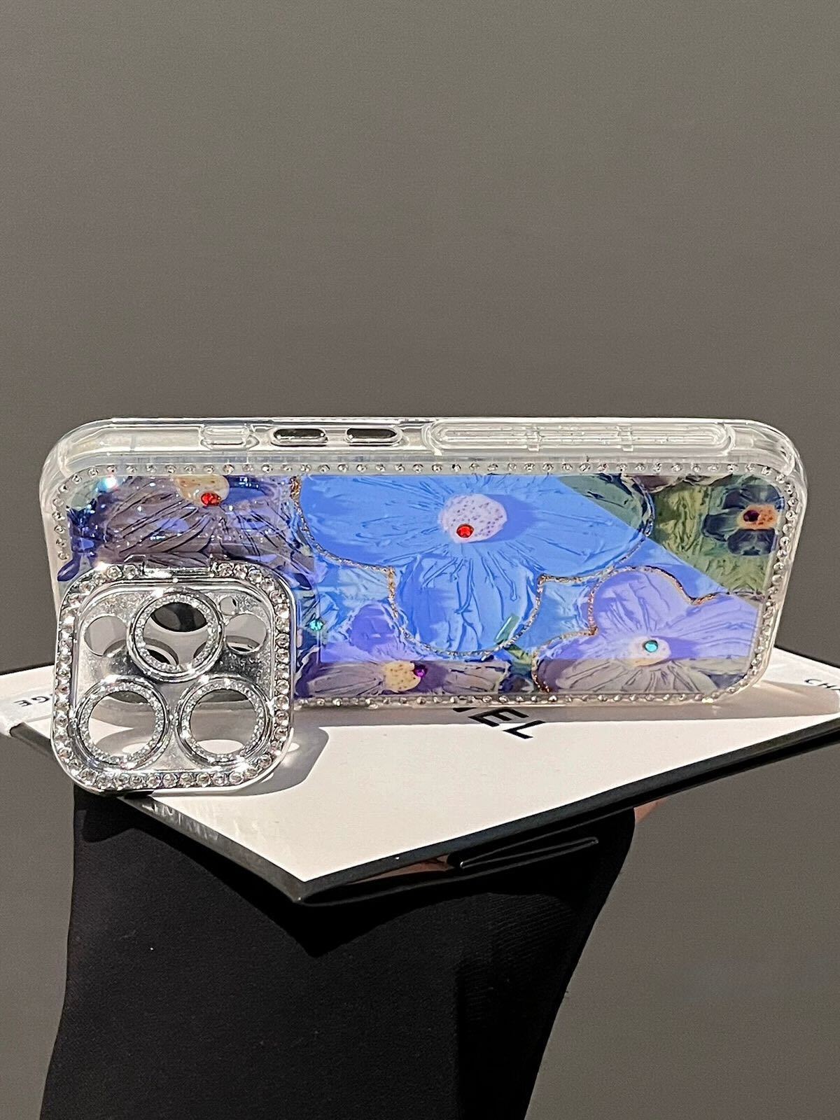 Bluish Diamond Floral Cases with Charms for iPhone