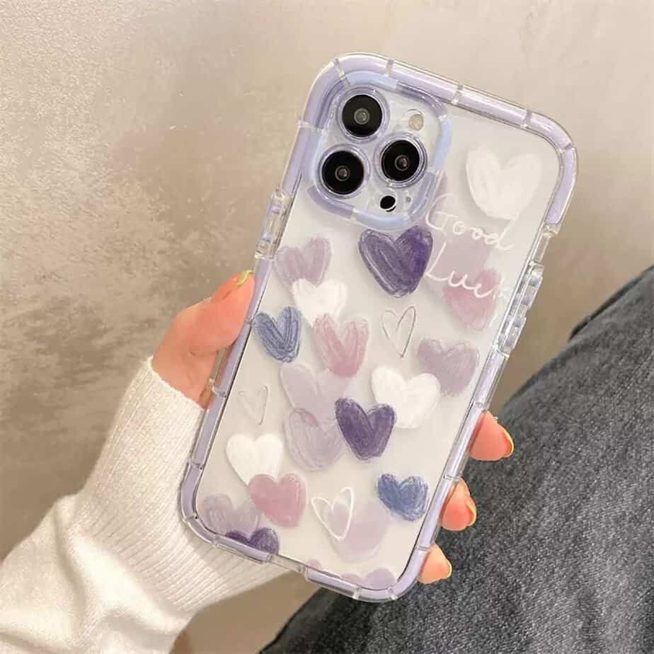 Good Luck Purple Transparent Heart Silicone cases for iPhone