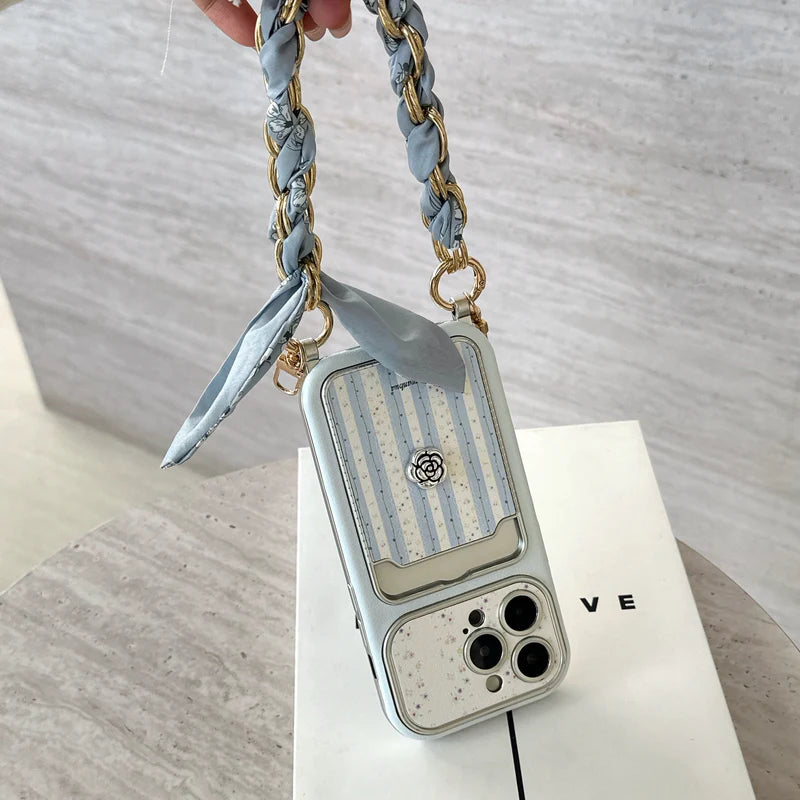 Classic Rose Signature Wallet Strap Case for iPhone