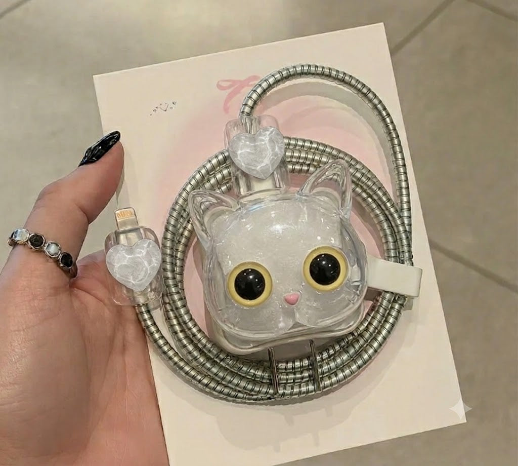 3D Big-Eyes Cartoon Cat Charger Protector for Apple iPhone