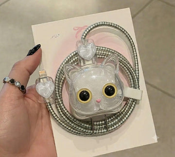 3D Big-Eyes Cartoon Cat Charger Protector for Apple iPhone