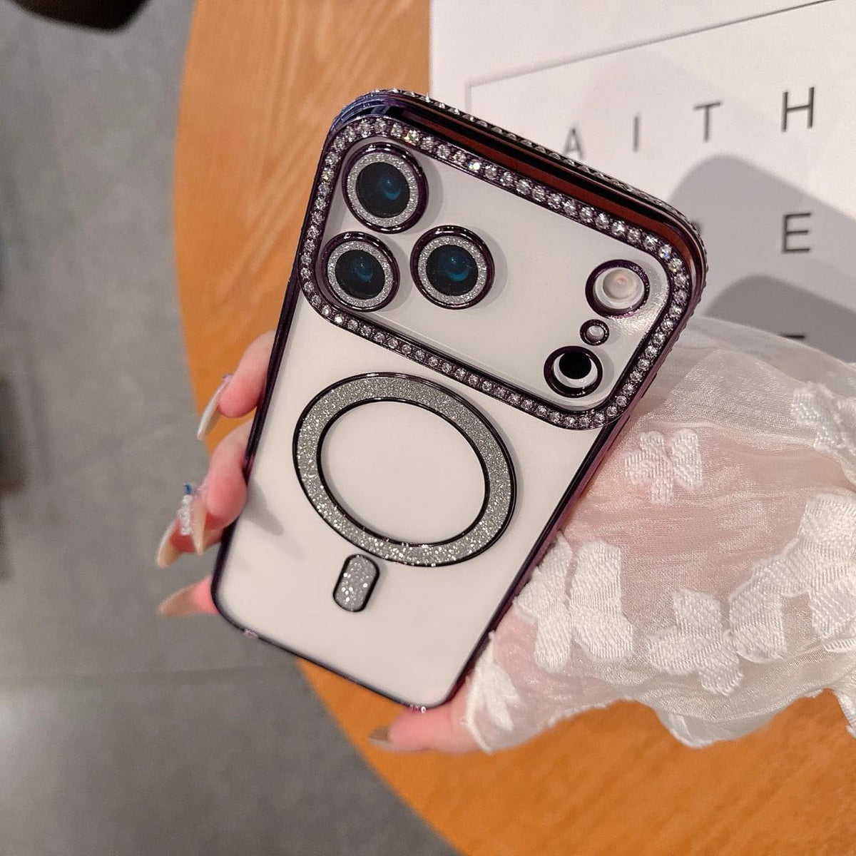 Signature Burgundy Diamond Studded MagSafe Case for iPhone
