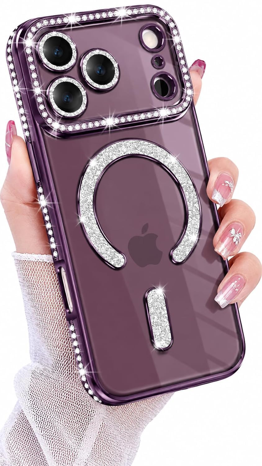 Signature Burgundy Diamond Studded MagSafe Case for iPhone
