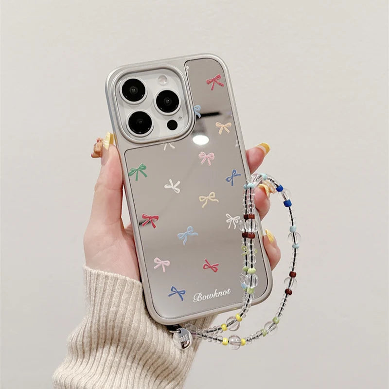 Cute Colorful Ribbons on Mirror with beaded charm for iPhone