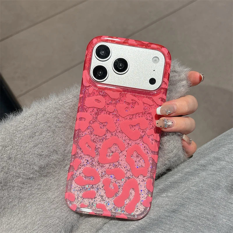 Blush Pink Leopard Glitter Case for iPhone