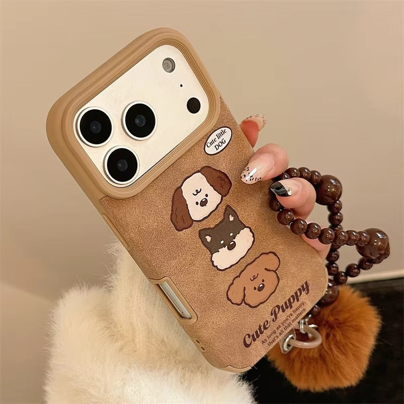 Puppy Trio Case with Pom Pom Charm for iPhone