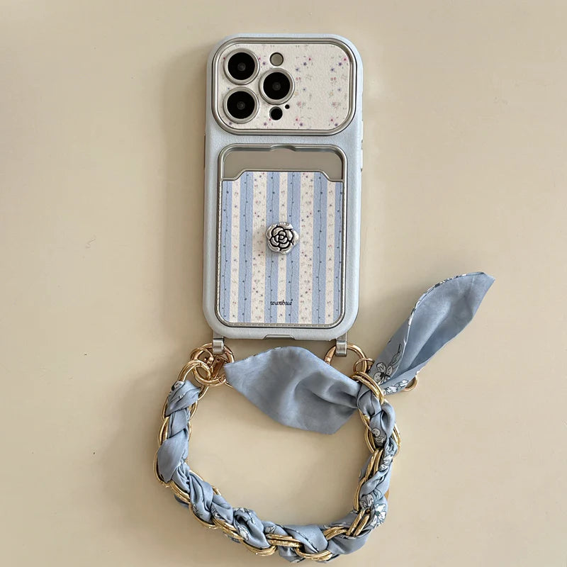 Classic Rose Signature Wallet Strap Case for iPhone