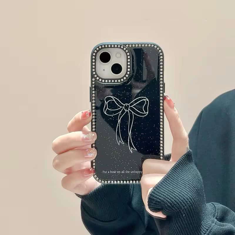 Black Bow Cases with Diamond on Edge for iPhone