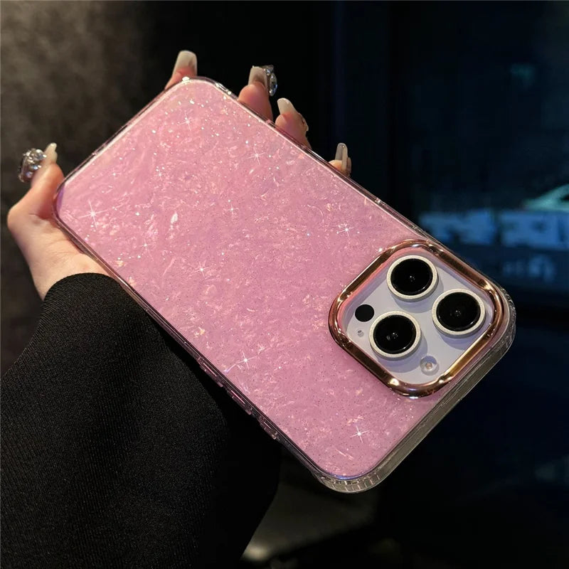 Pink Marble Texture Shimmer Cases for iPhone