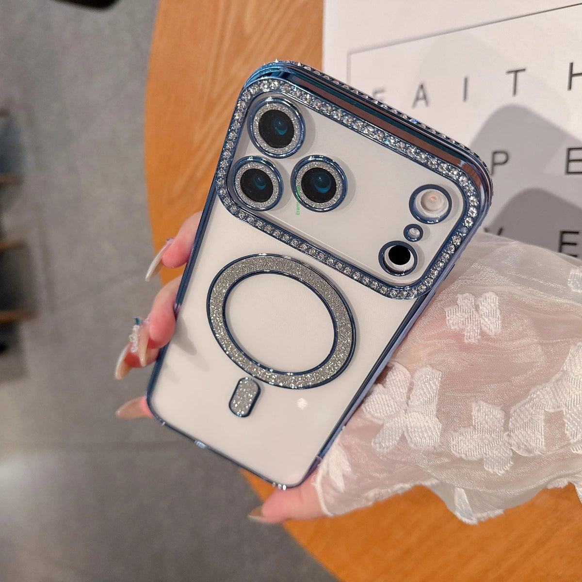 Signature Glacier Blue Diamond Studded MagSafe Case for iPhone