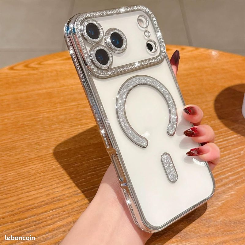 Signature White Diamond Studded MagSafe Case for iPhone