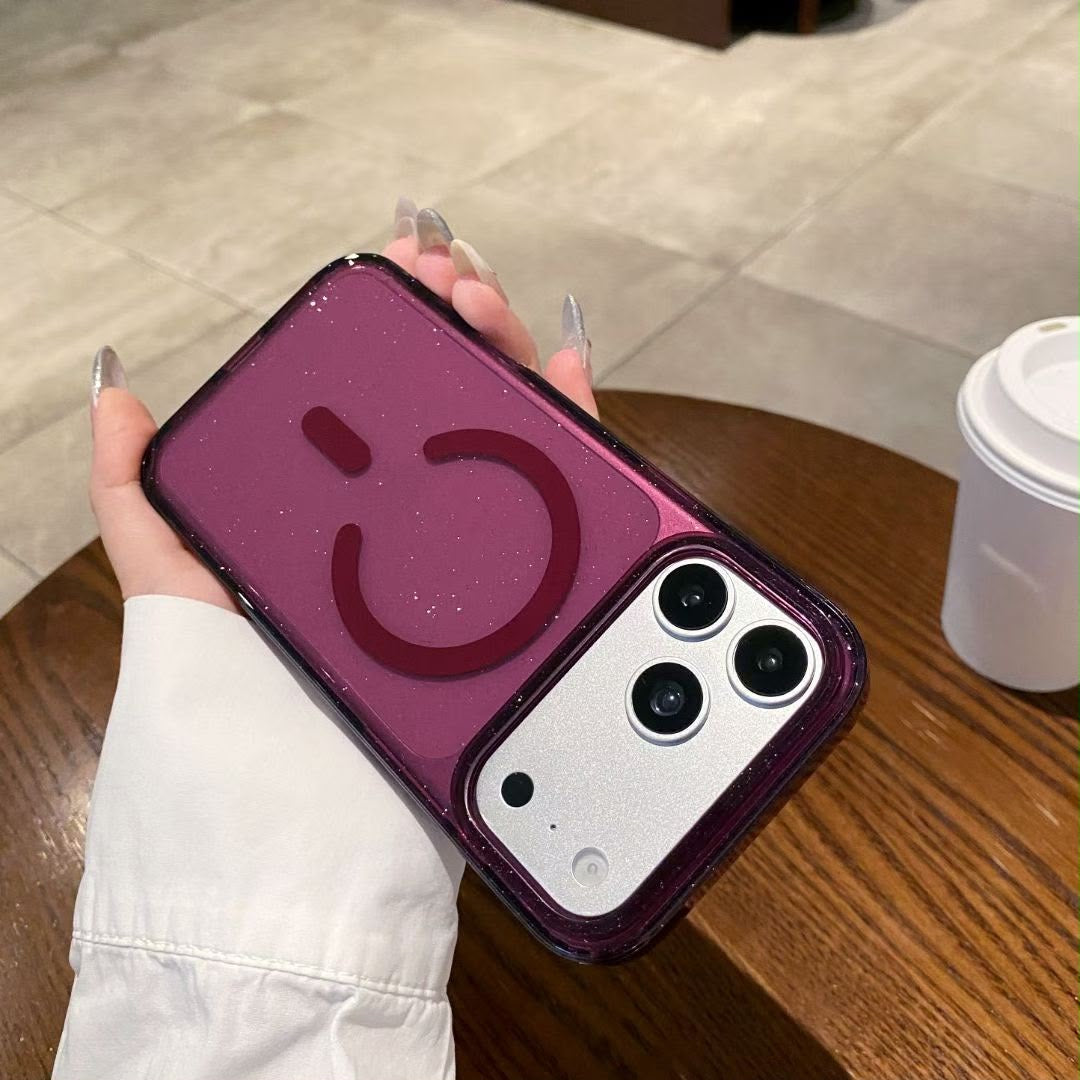 Shimmer Burgundy Mag Safe Transparent Bling Phone Case for iPhone