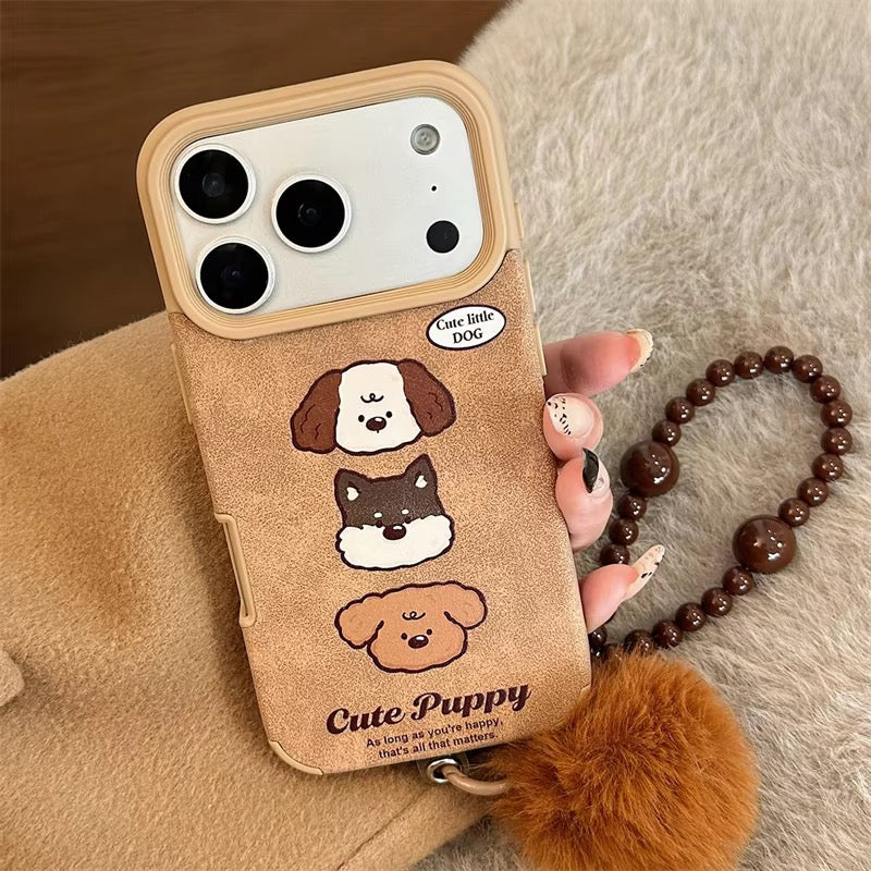 Puppy Trio Case with Pom Pom Charm for iPhone
