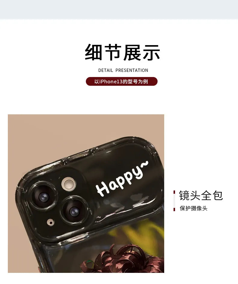 Cute Geek Girl Mirror Case with Charm for iPhone - Black Color
