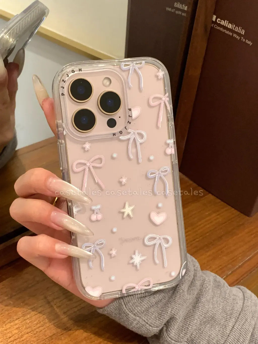 Pastel Dreamy Ribbon Bows & Hearts Clear Case for iPhone