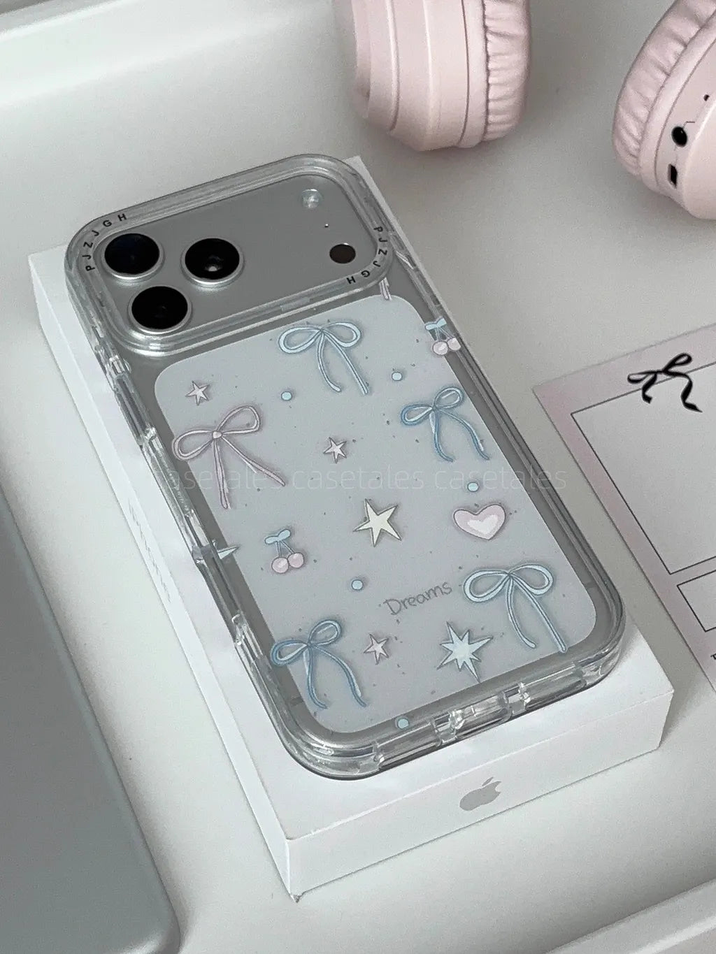 Pastel Dreamy Ribbon Bows & Hearts Clear Case for iPhone